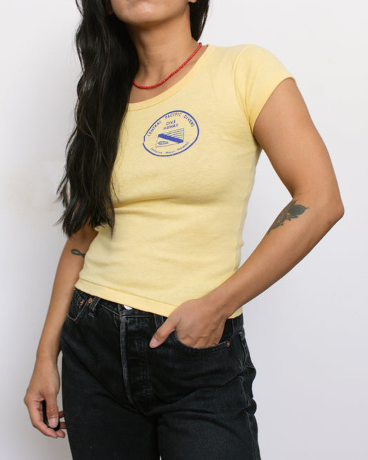 Vintage 70s Yellow Hawaii Dive Shirt | Size XS/S