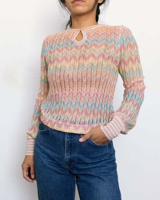 Vintage 70s Colorful Chevron Sweater | Size XS/S