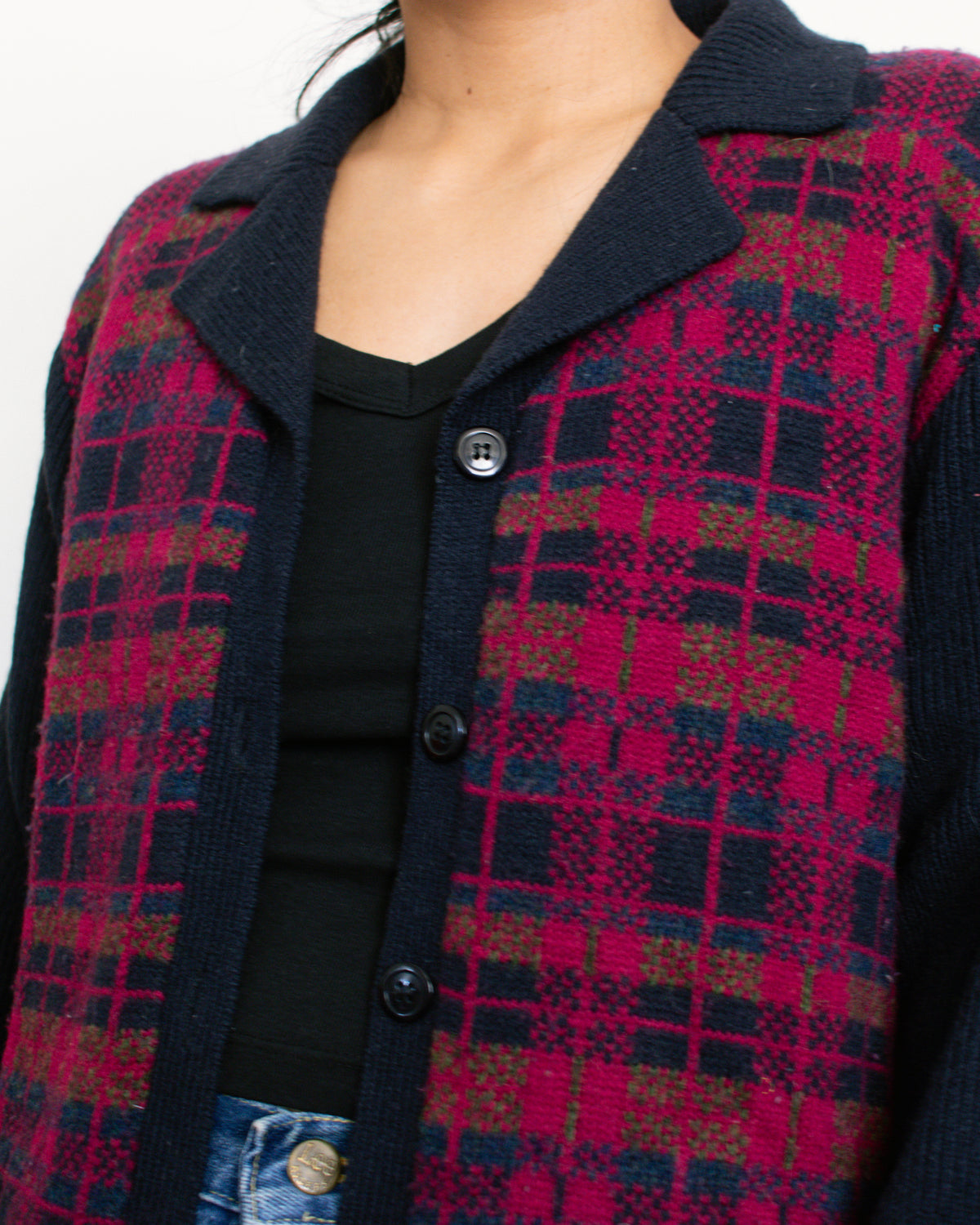 Vintage 80s Plaid Collared Cardigan | Size Medium
