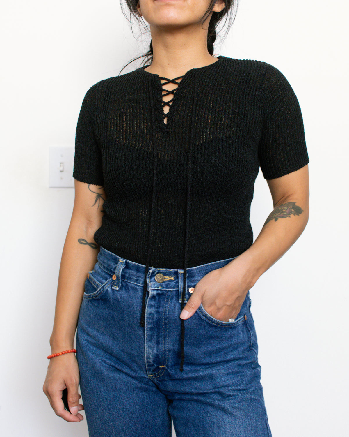 Vintage 70s Black Knit Shirt | Size XS/S