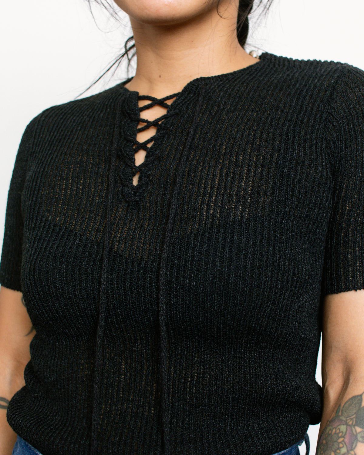 Vintage 70s Black Knit Shirt | Size XS/S
