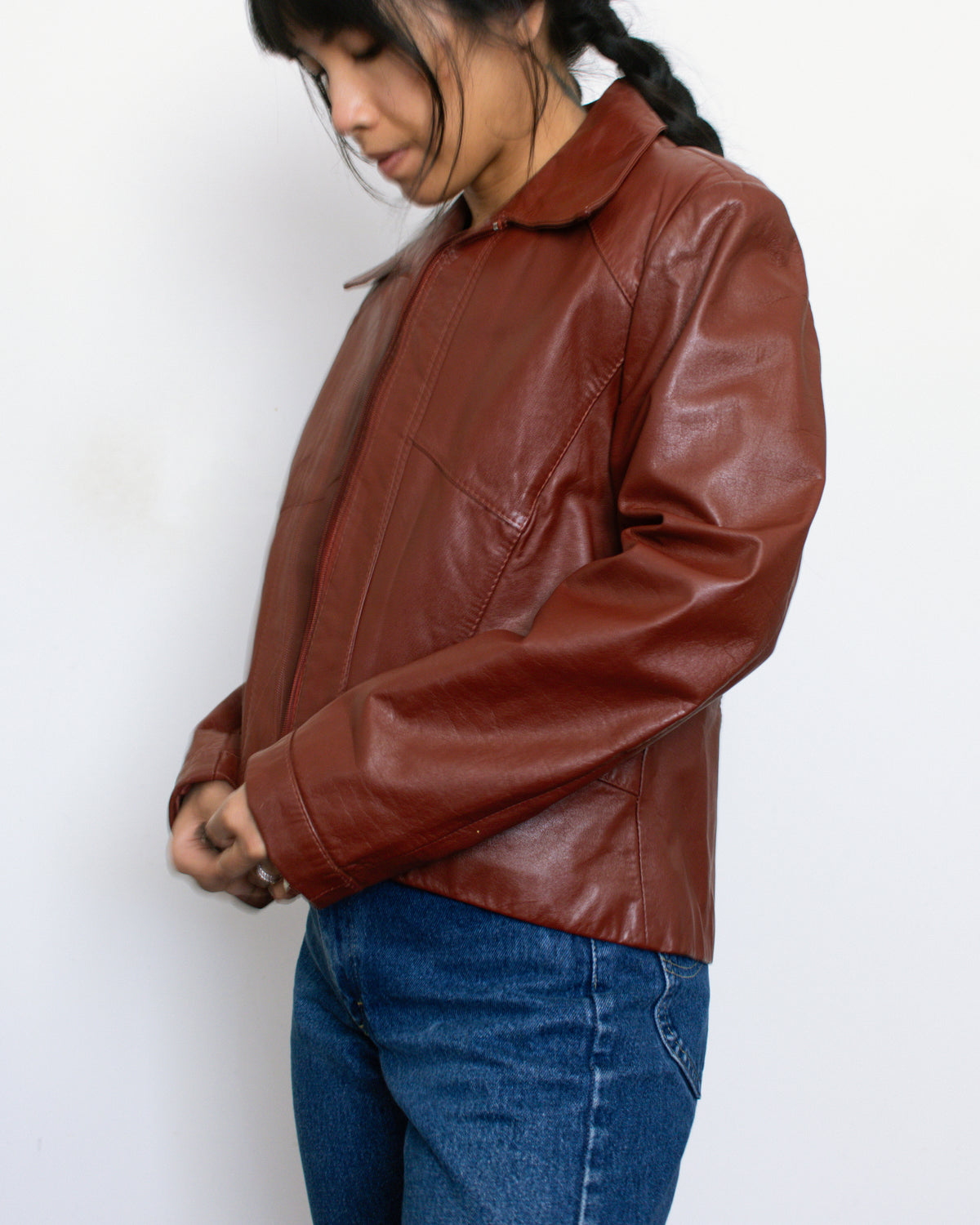 Vintage 80s Red Cropped Leather Jacket | Size Medium