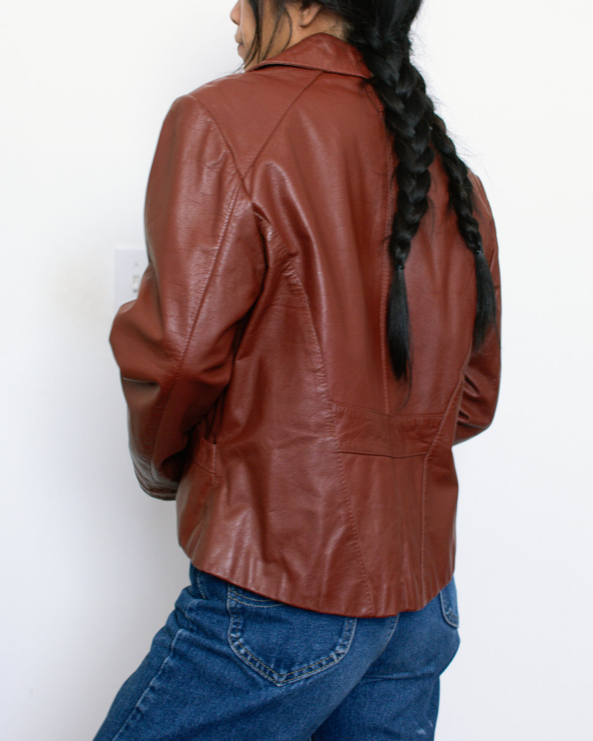 Vintage 80s Red Cropped Leather Jacket | Size Medium