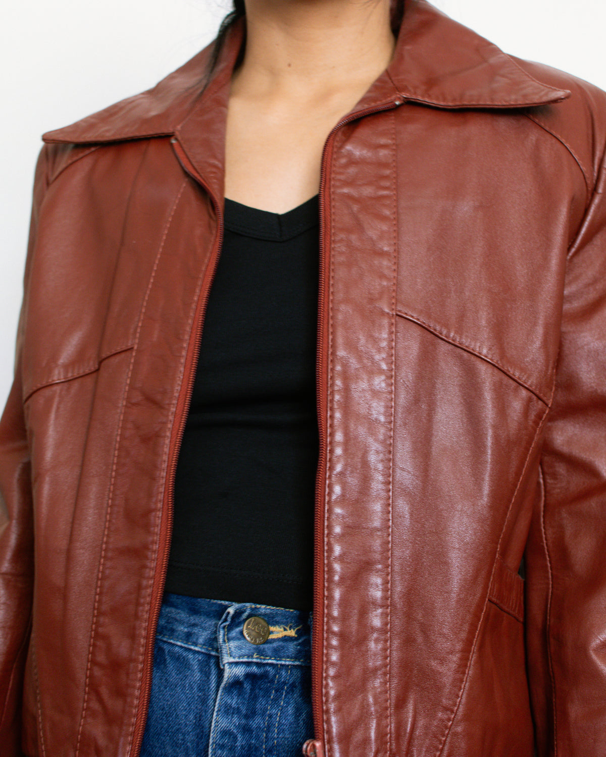 Vintage 80s Red Cropped Leather Jacket | Size Medium