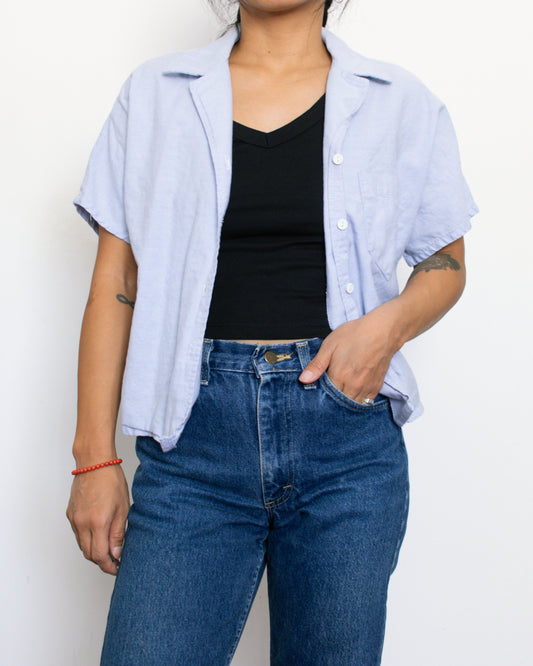 Vintage 70s Blue Button Down | Size S-M