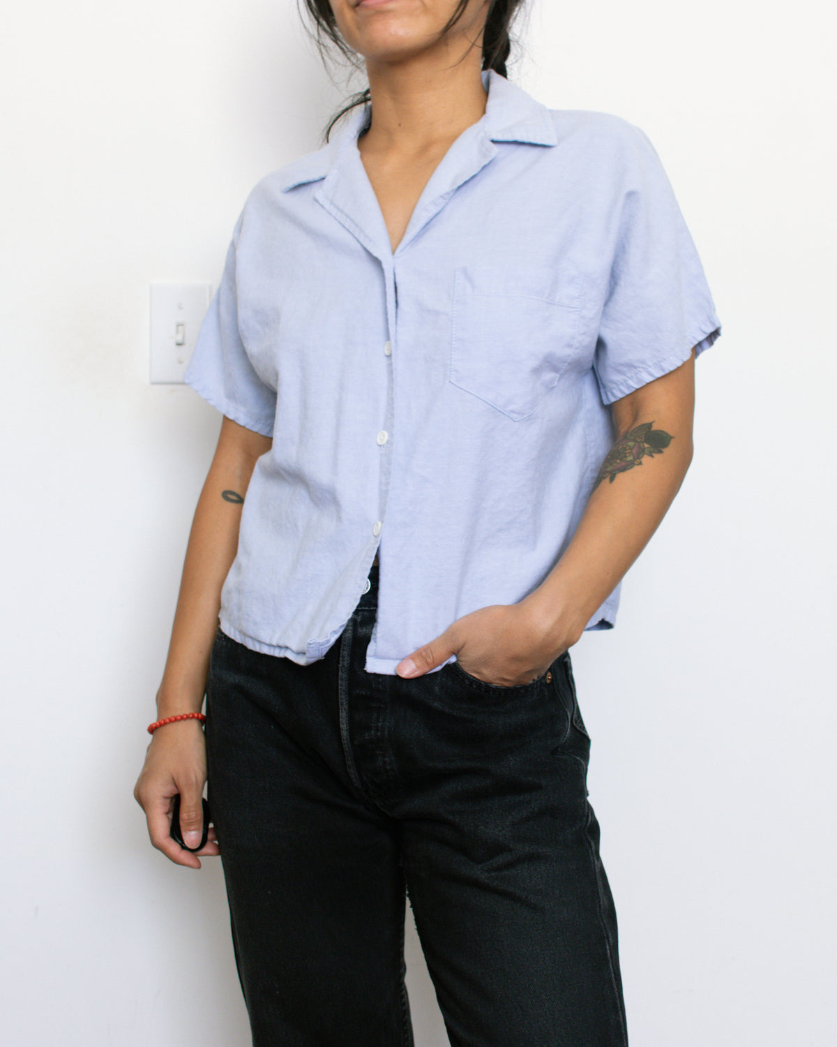 Vintage 70s Blue Button Down | Size S-M