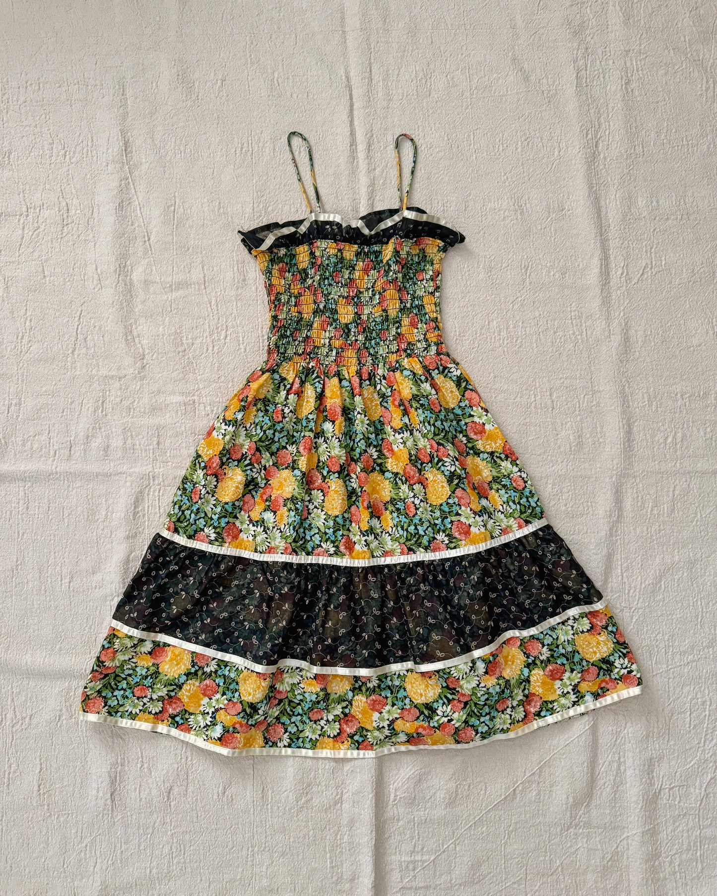 70s Autumn Floral Dress | Small