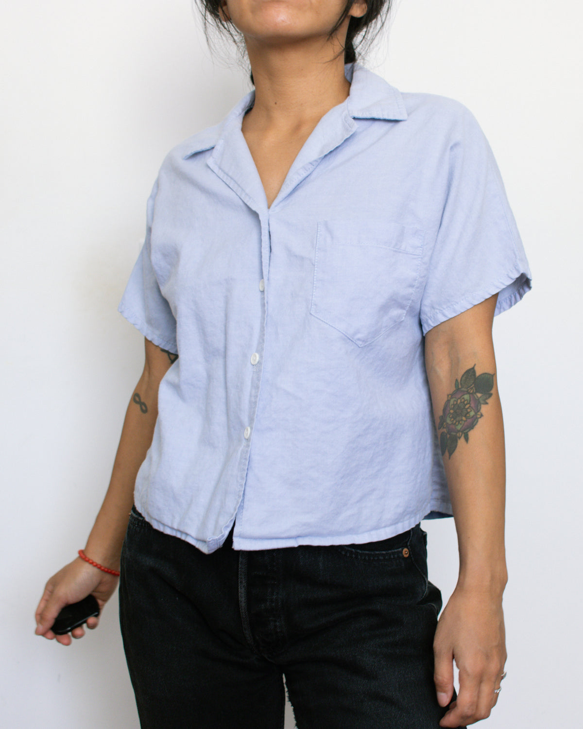 Vintage 70s Blue Button Down | Size S-M