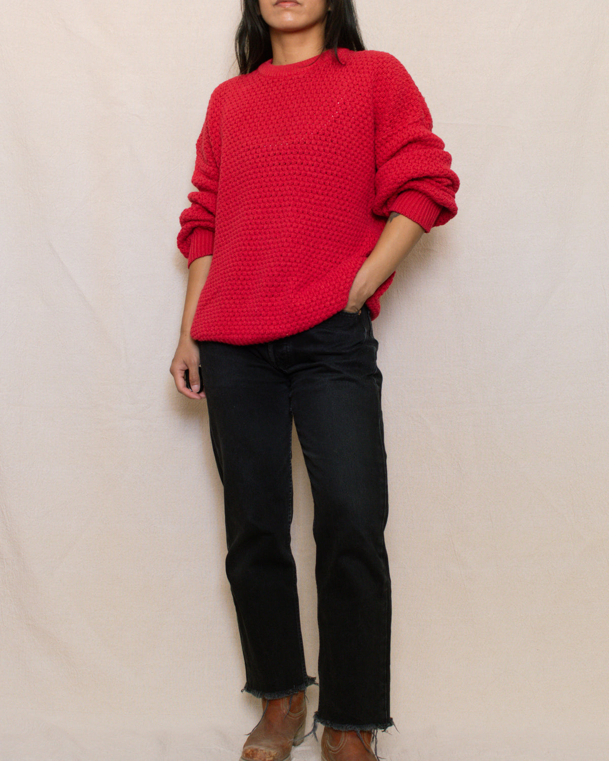 Vintage 90s Red Chunky Sweater | Size L/XL