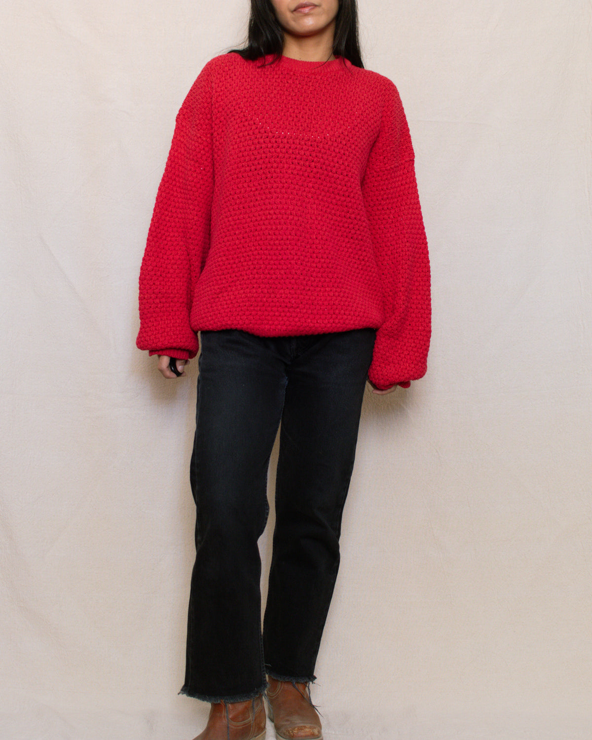 Vintage 90s Red Chunky Sweater | Size L/XL