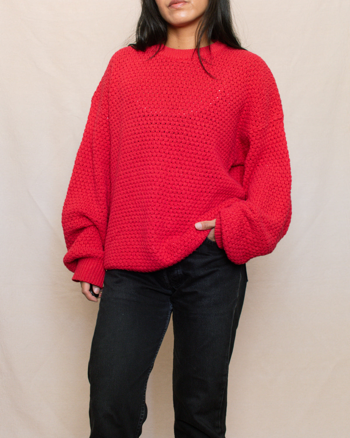 Vintage 90s Red Chunky Sweater | Size L/XL