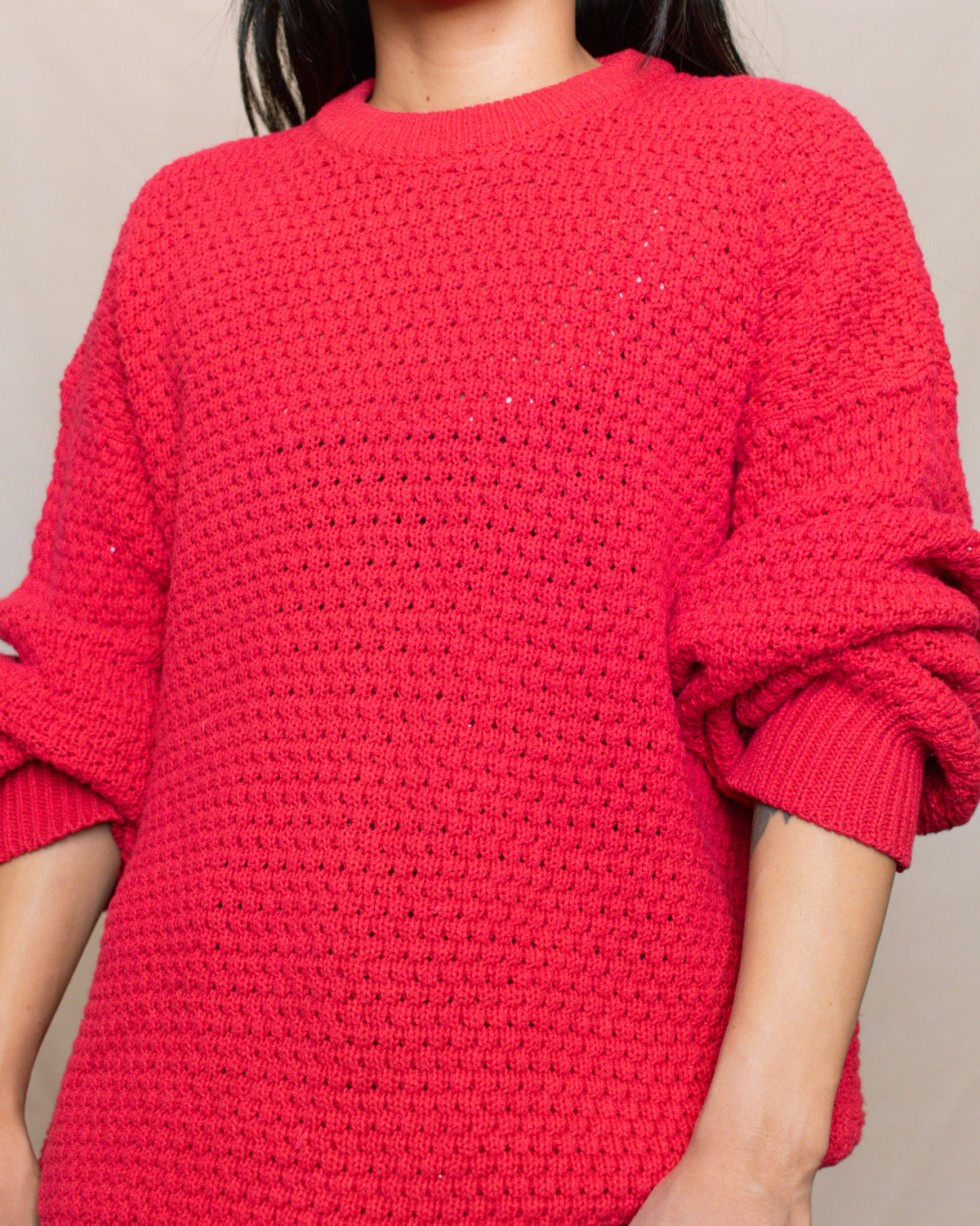 Vintage 90s Red Chunky Sweater | Size L/XL
