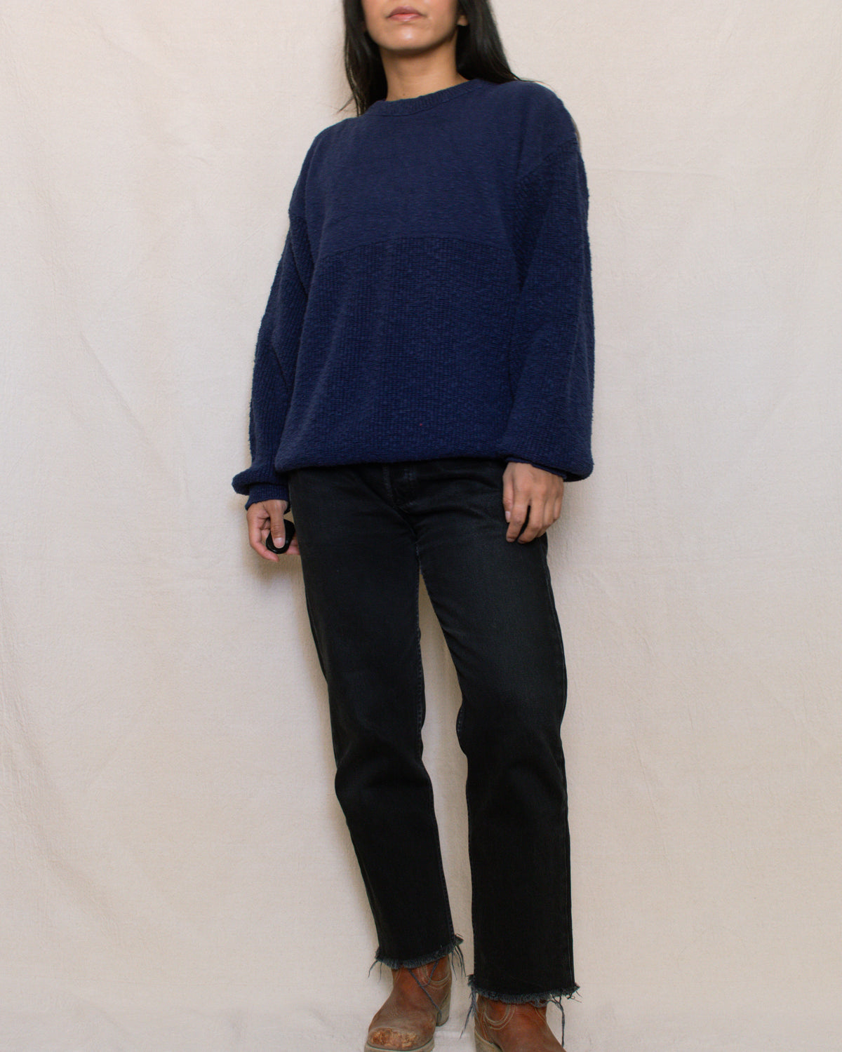 Vintage 80s Navy Cotton Sweater | Size M-L
