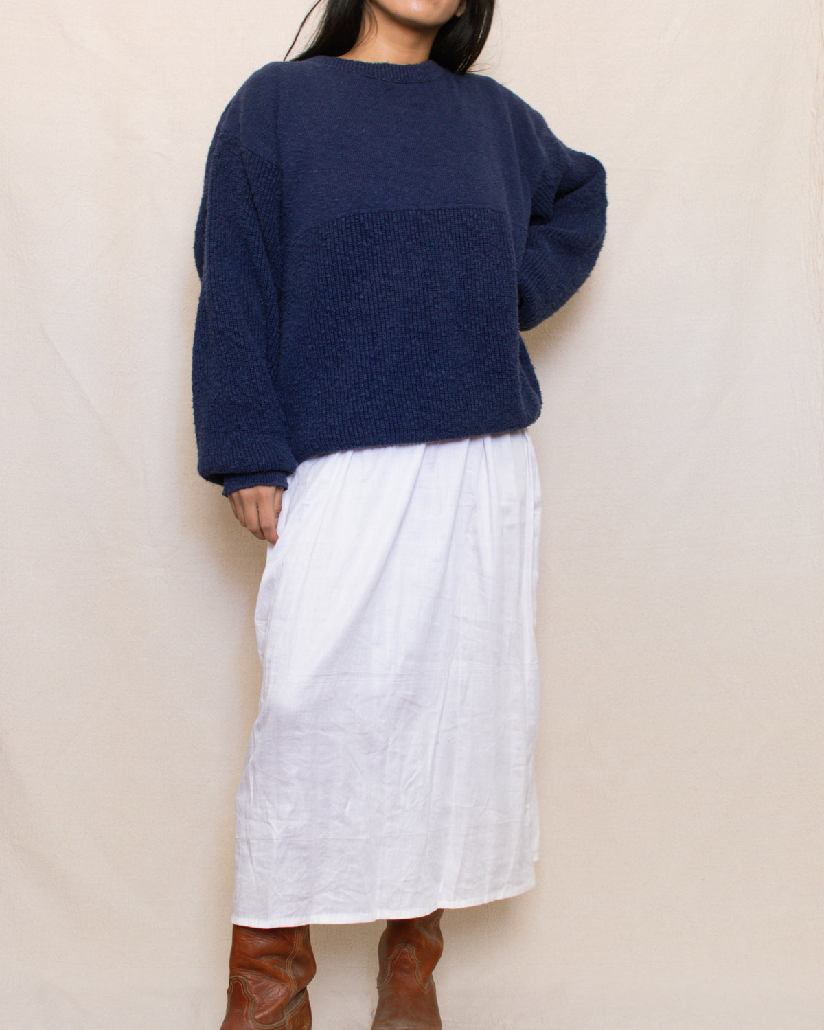 Vintage 80s Navy Cotton Sweater | Size M-L