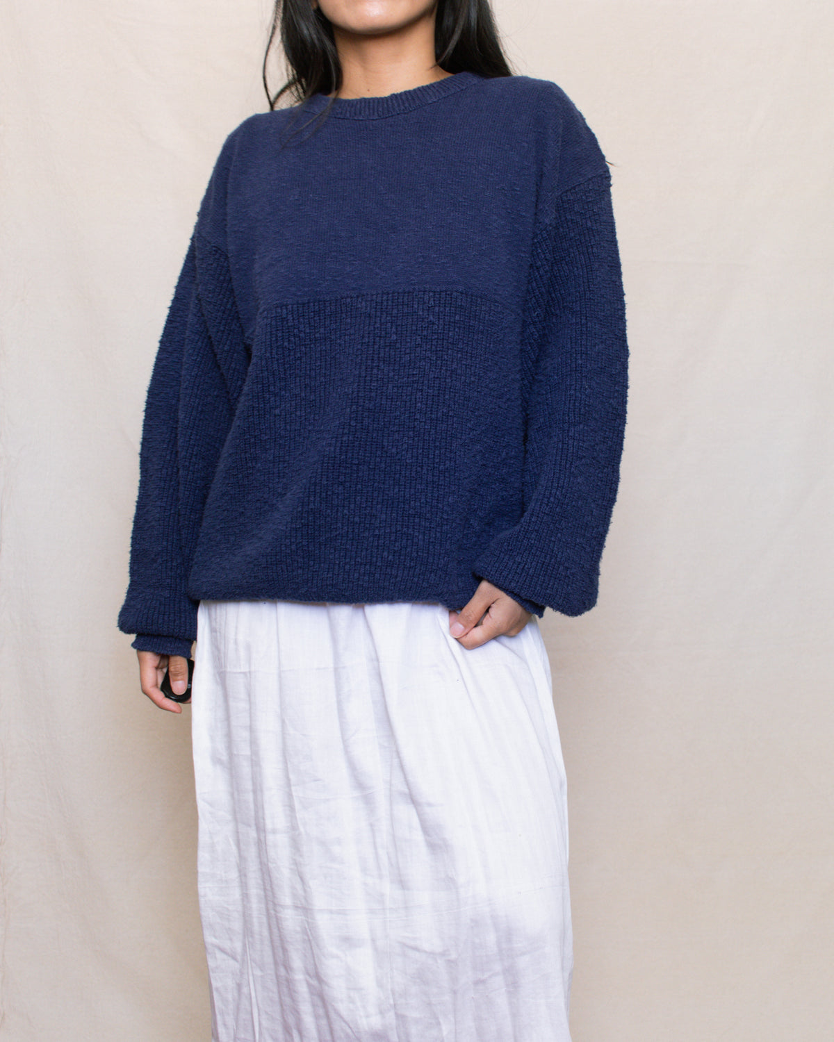 Vintage 80s Navy Cotton Sweater | Size M-L