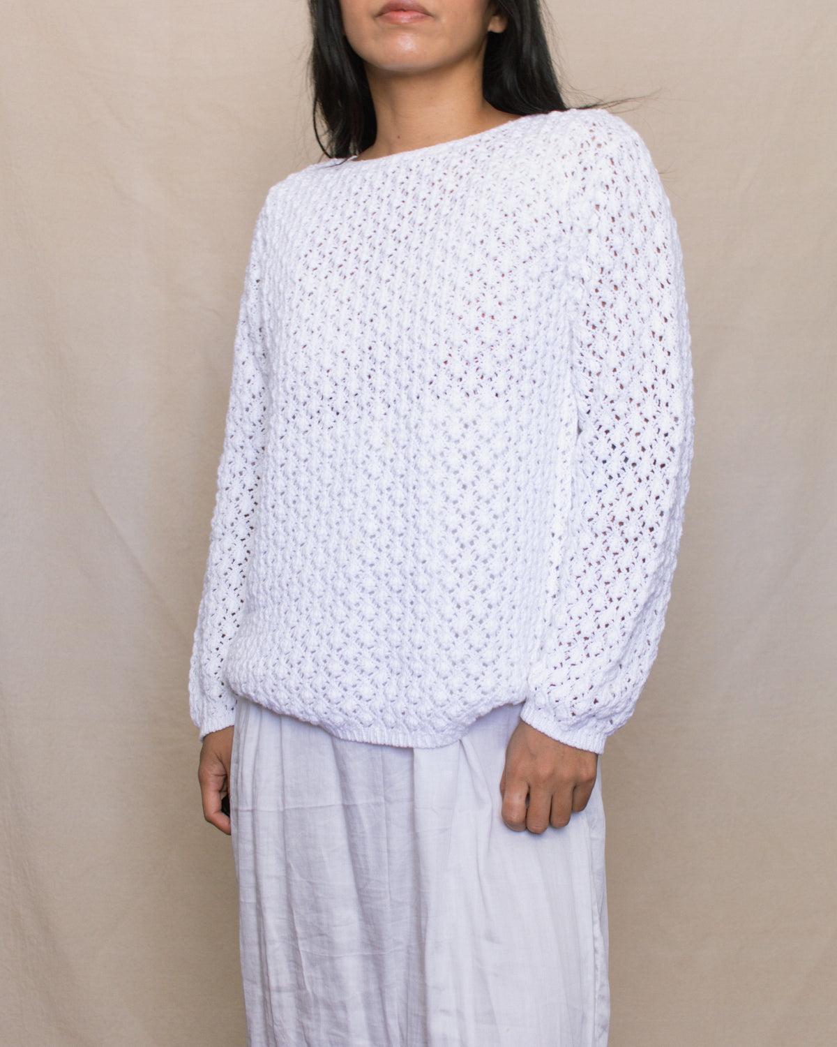 Vintage 90s White Knit Sweater | Size S-M