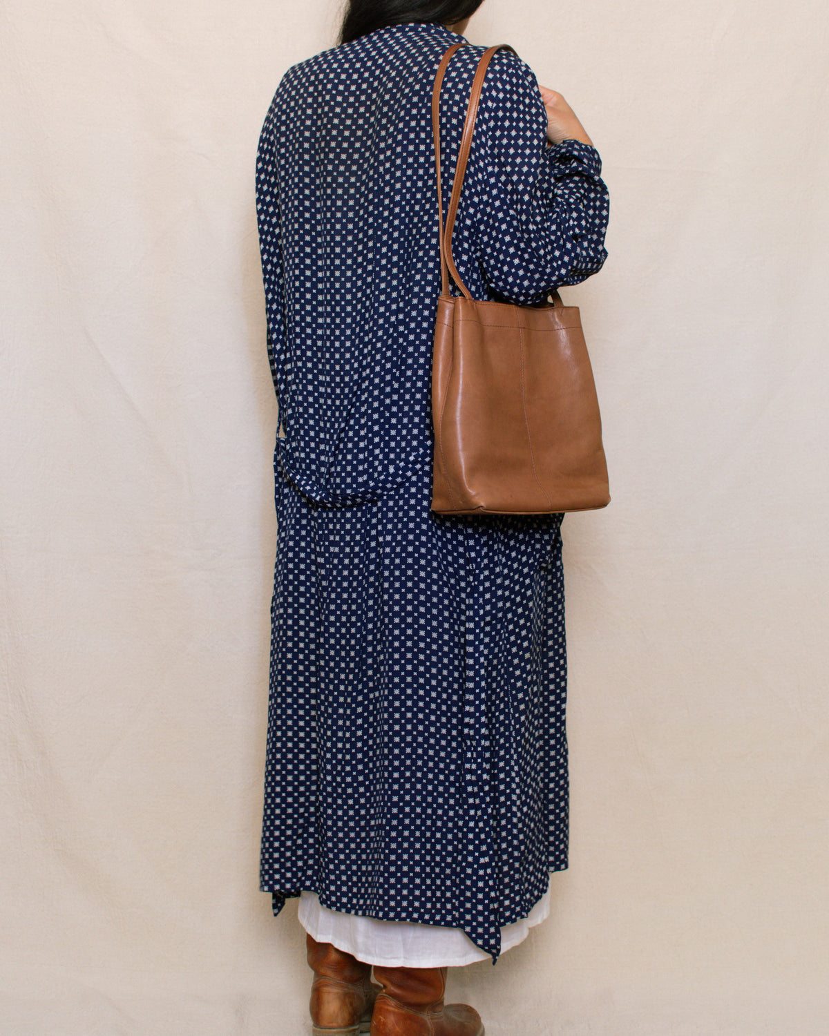 Vintage 60s Navy Printed Duster Robe | Size S-L