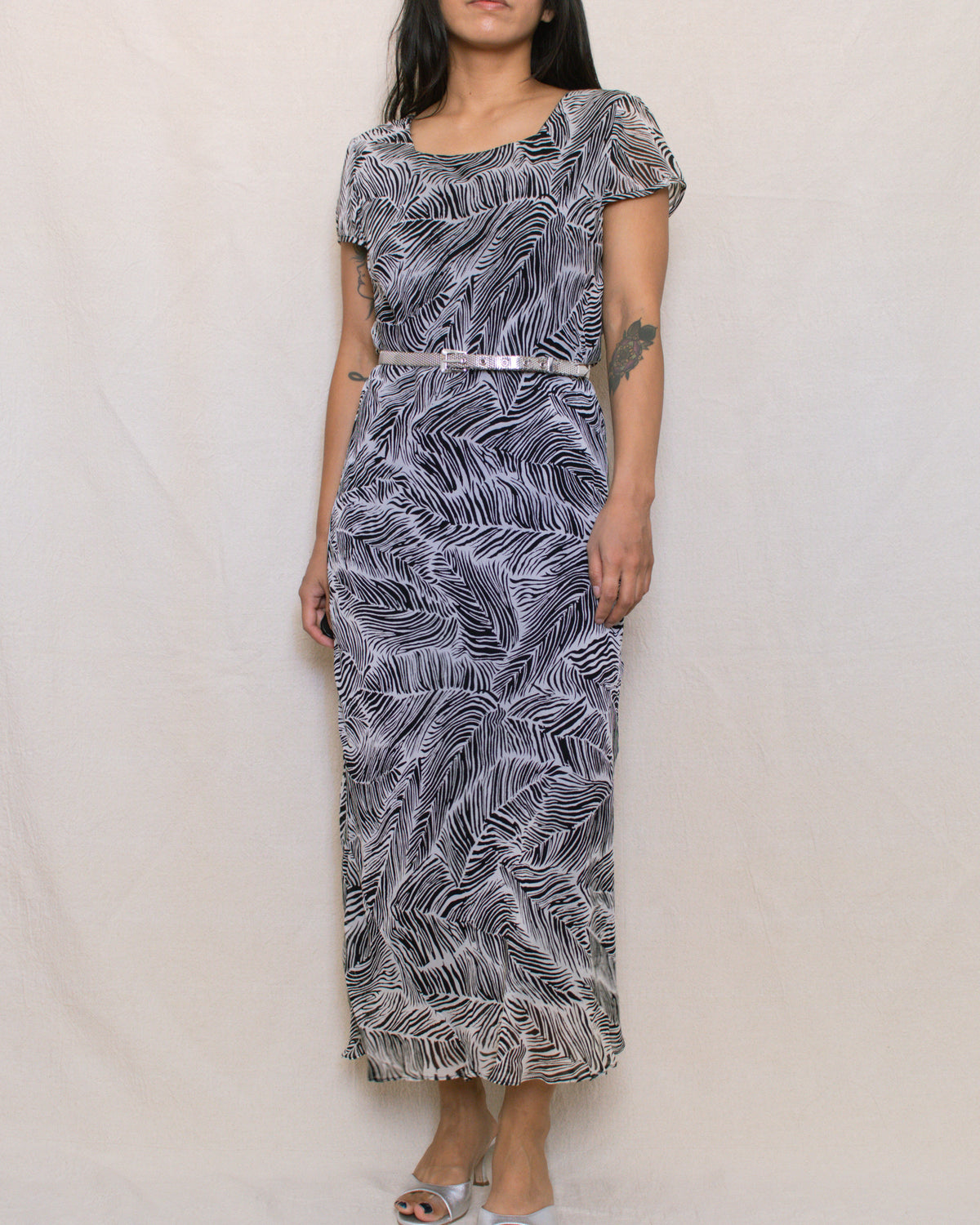Vintage 90s Leaf Print Maxi Dress | Size Medium