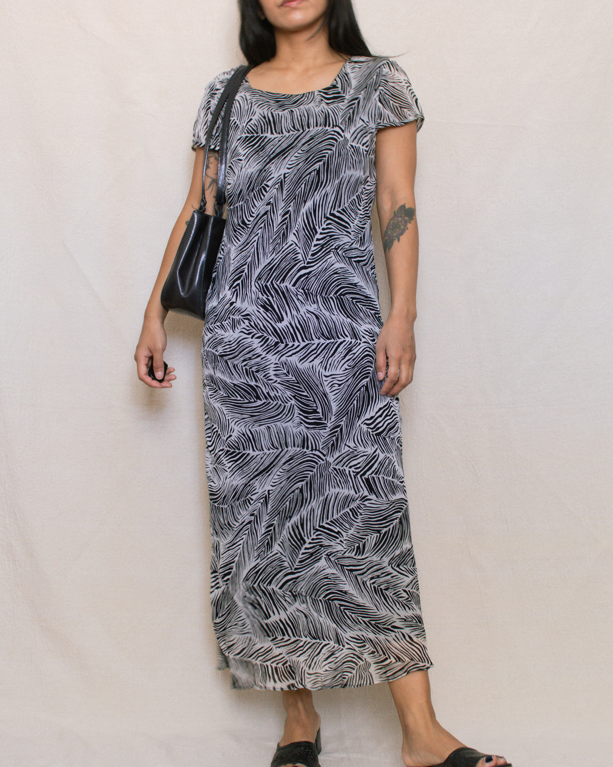 Vintage 90s Leaf Print Maxi Dress | Size Medium