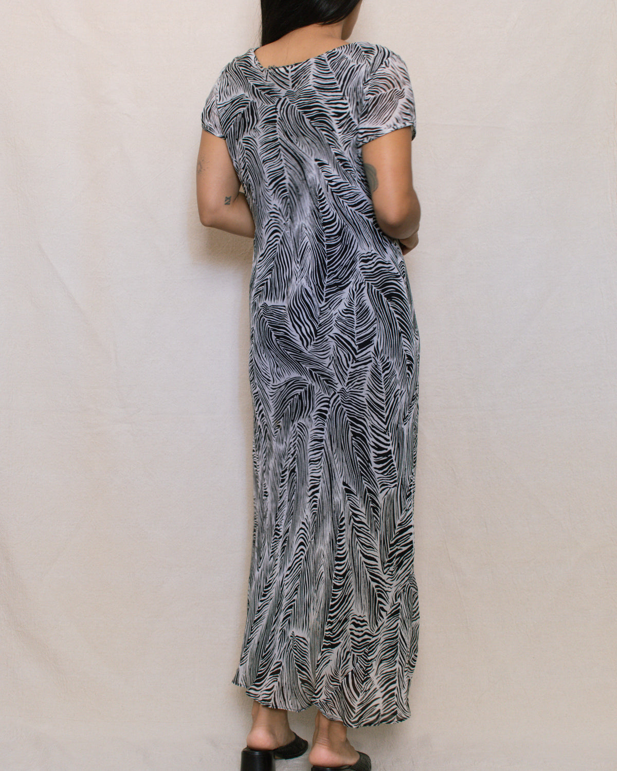 Vintage 90s Leaf Print Maxi Dress | Size Medium