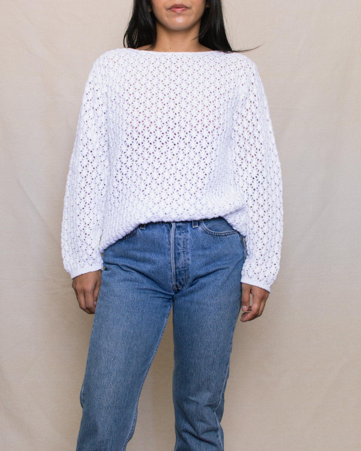 Vintage 90s White Knit Sweater | Size S-M