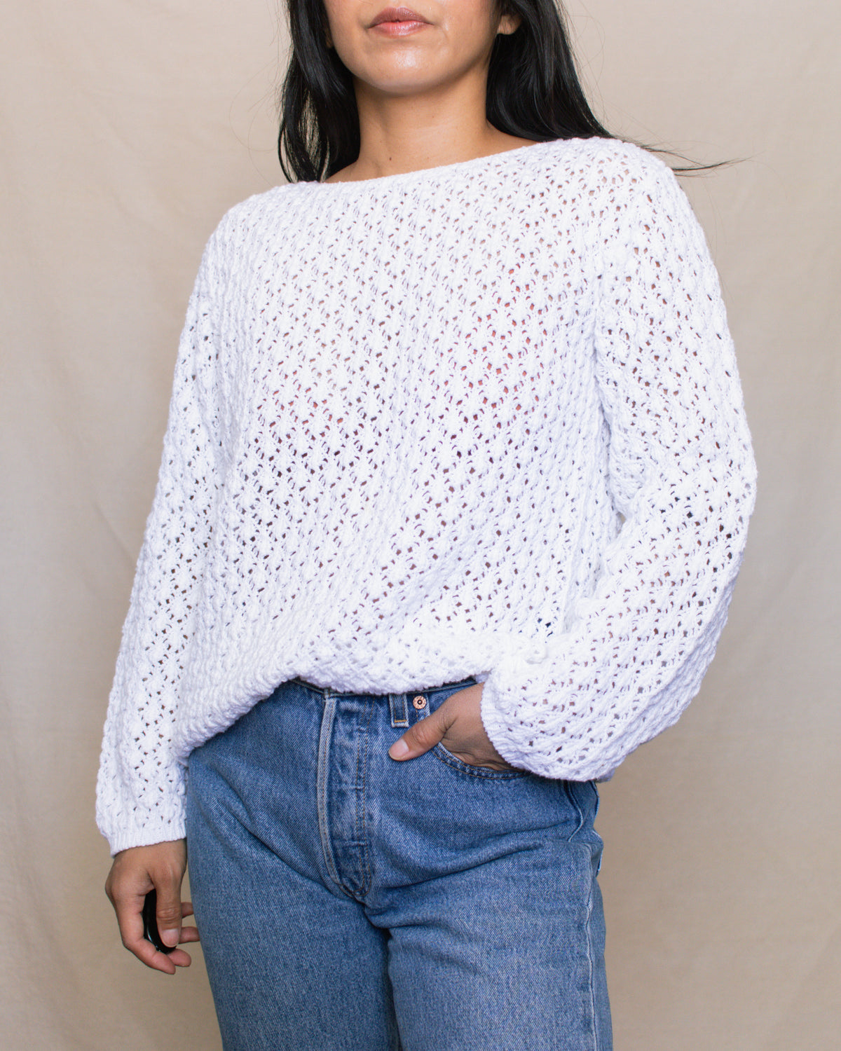 Vintage 90s White Knit Sweater | Size S-M