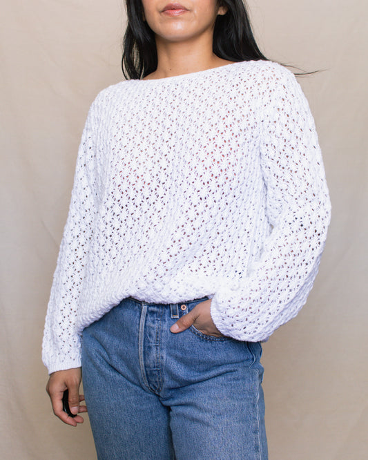 Vintage 90s White Knit Sweater | Size S-M