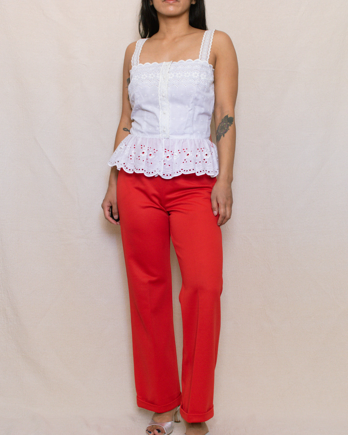 Vintage 70s Eyelet Sleeveless Blouse | Size Small