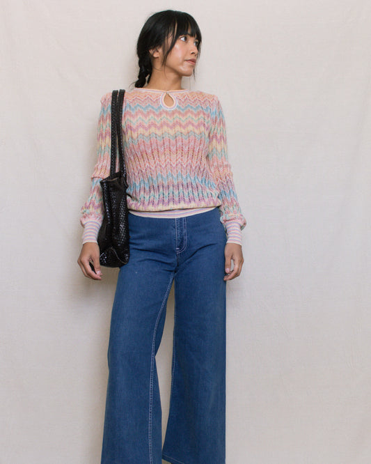 Vintage 70s Colorful Chevron Sweater | Size XS/S