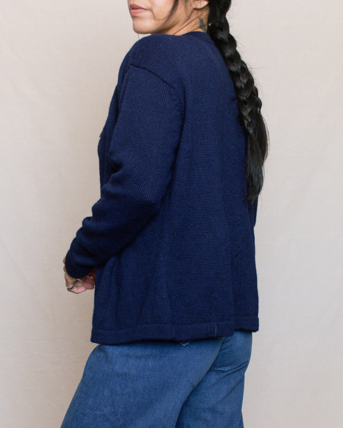 Vintage 90s Navy Alpaca Knit Cardigan | Size S-M