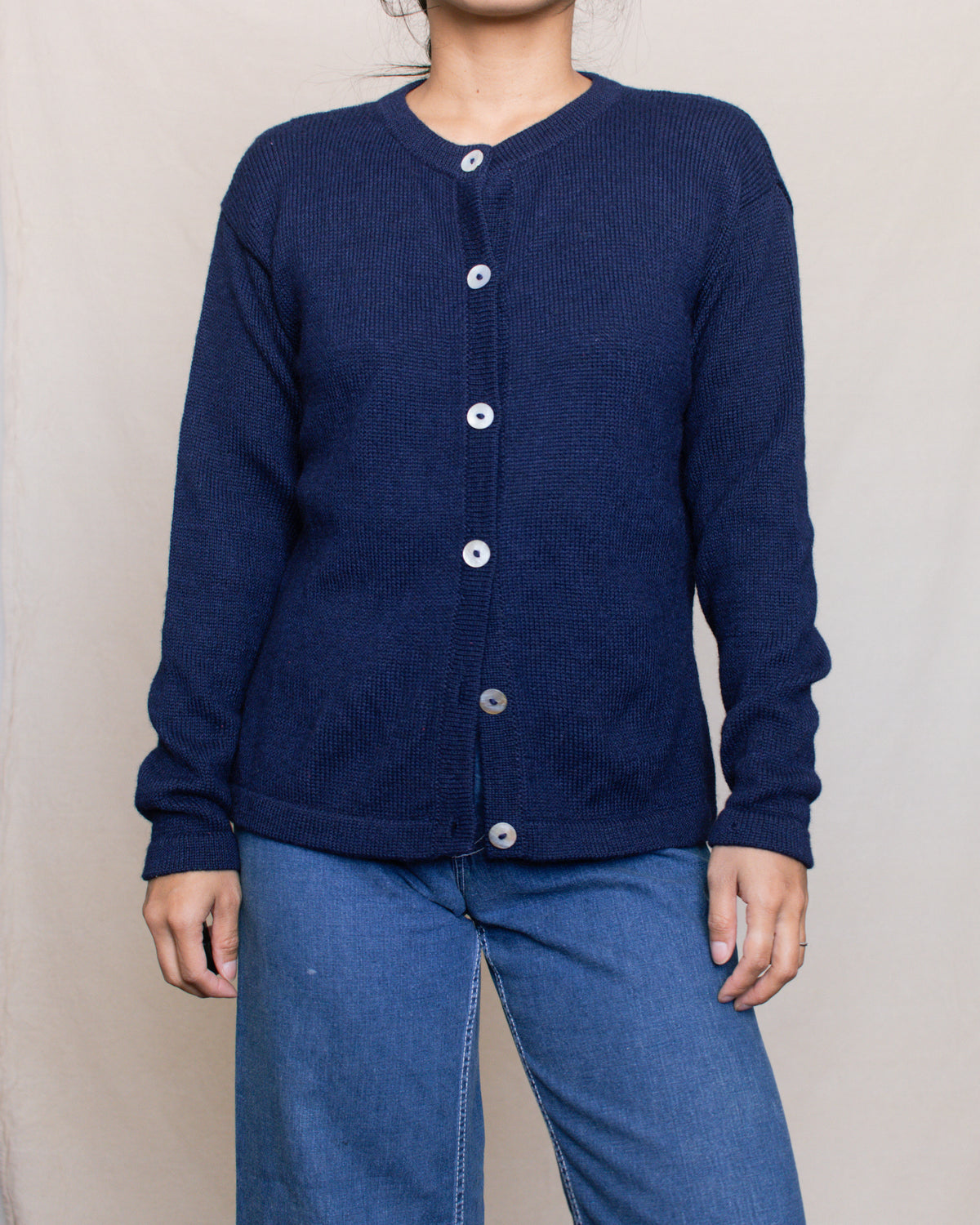 Vintage 90s Navy Alpaca Knit Cardigan | Size S-M