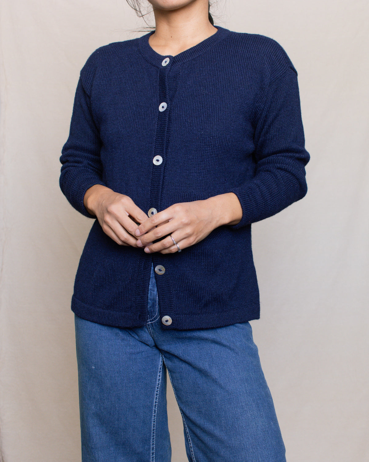 Vintage 90s Navy Alpaca Knit Cardigan | Size S-M