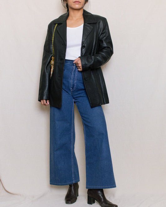 Vintage 90s Black Leather Jacket | Size Small
