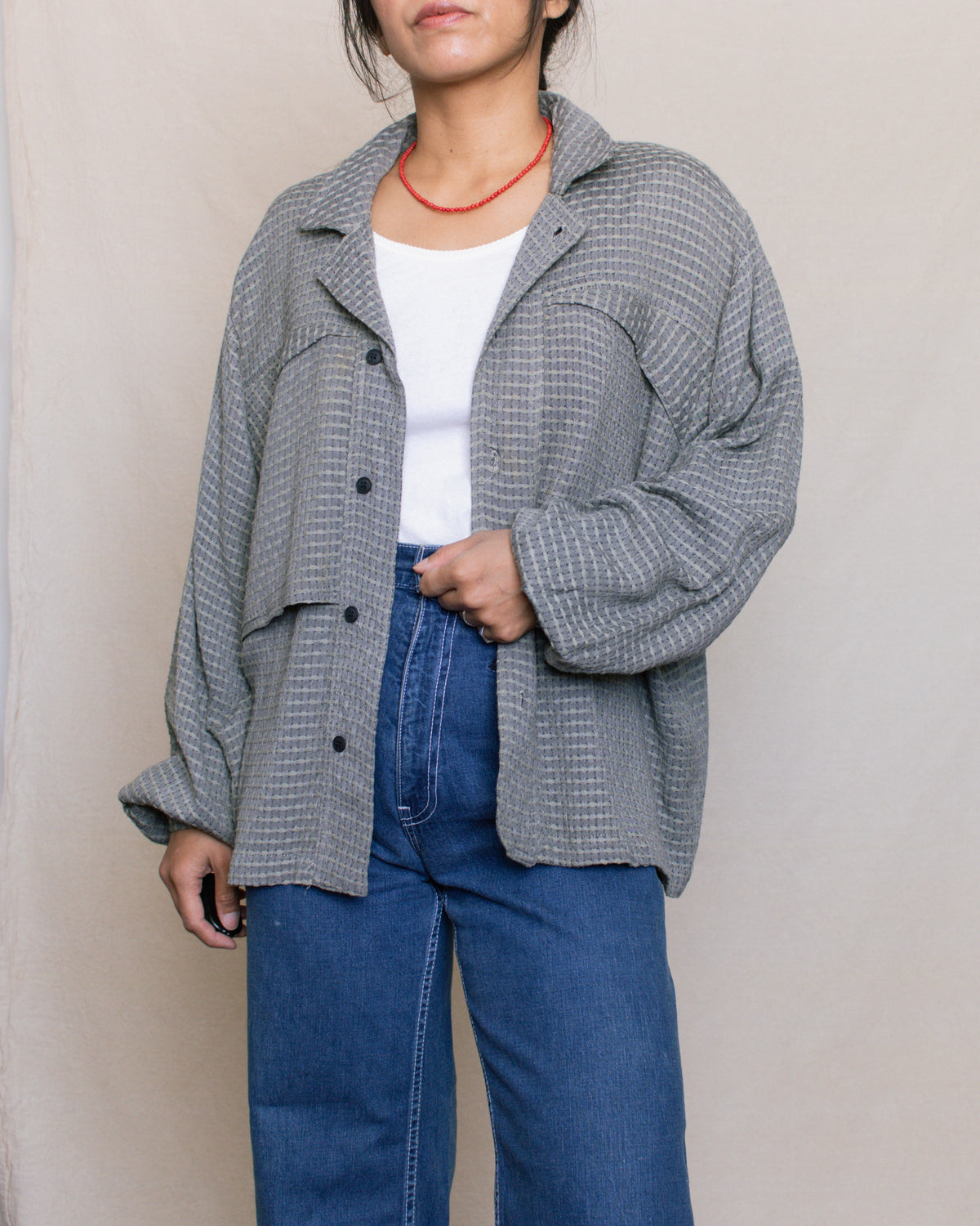 Vintage 80s Men's Woven Button Down | Size Large
