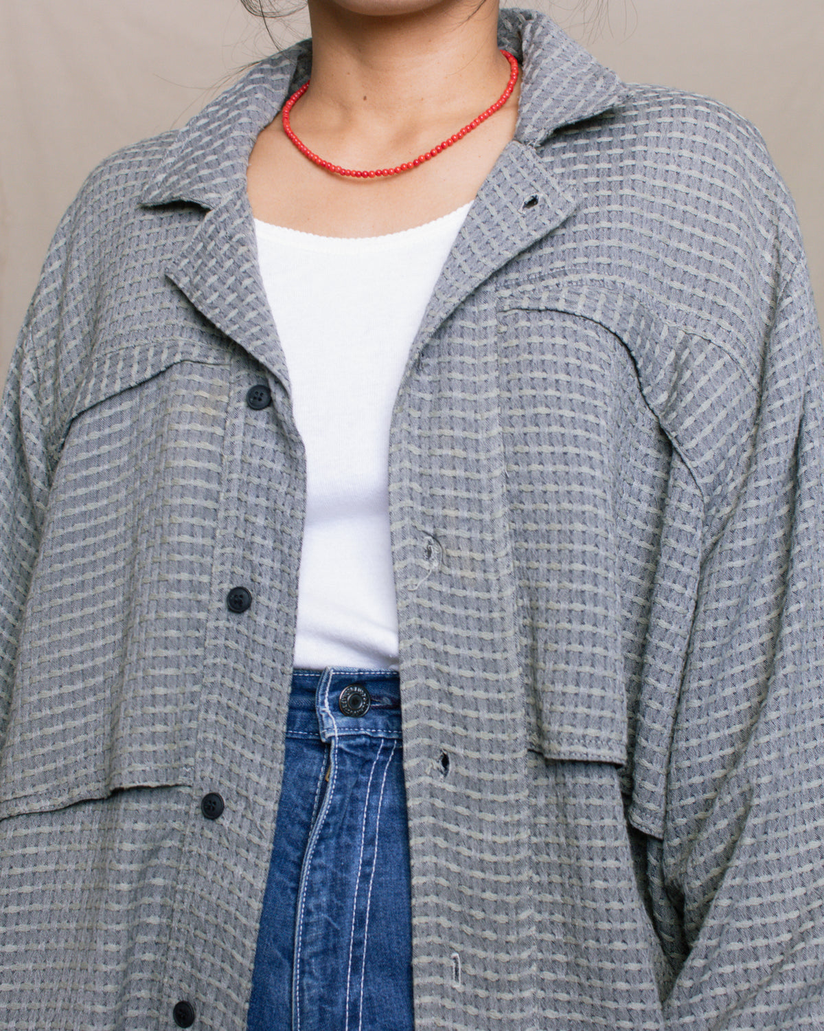 Vintage 80s Men's Woven Button Down | Size Large
