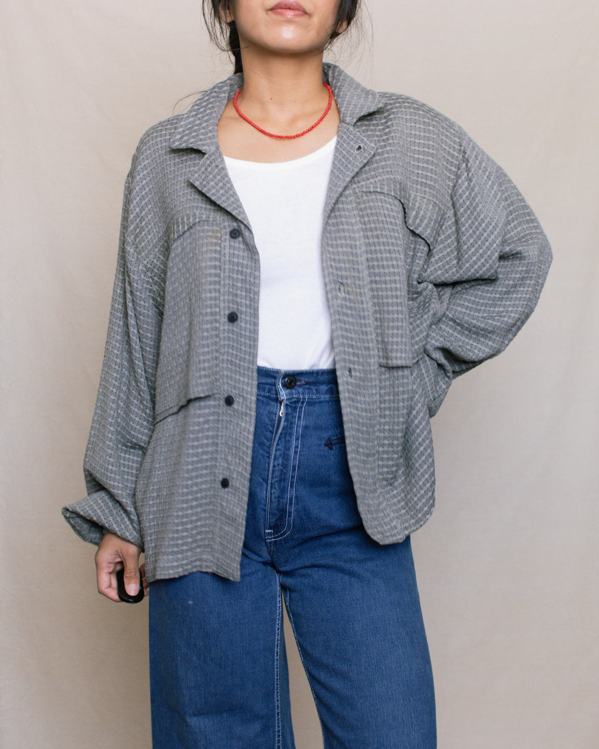 Vintage 80s Men's Woven Button Down | Size Large
