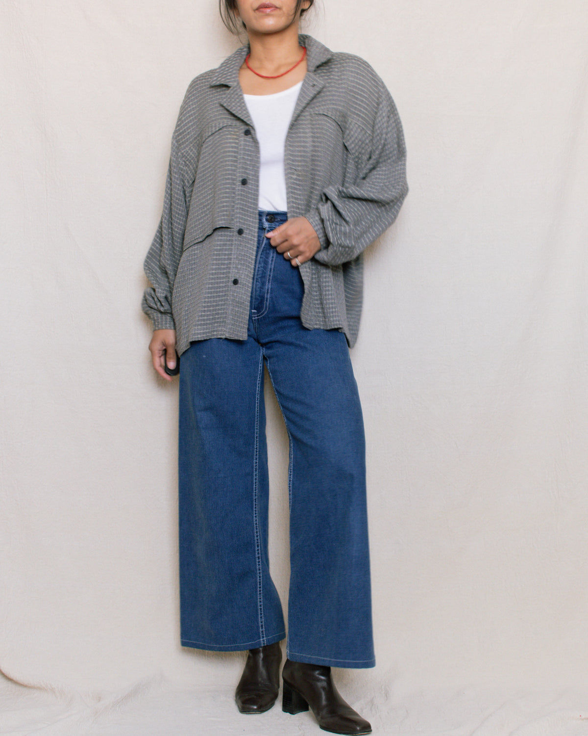 Vintage 80s Men's Woven Button Down | Size Large