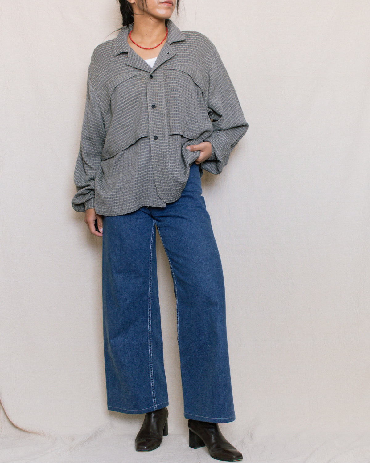 Vintage 80s Men's Woven Button Down | Size Large