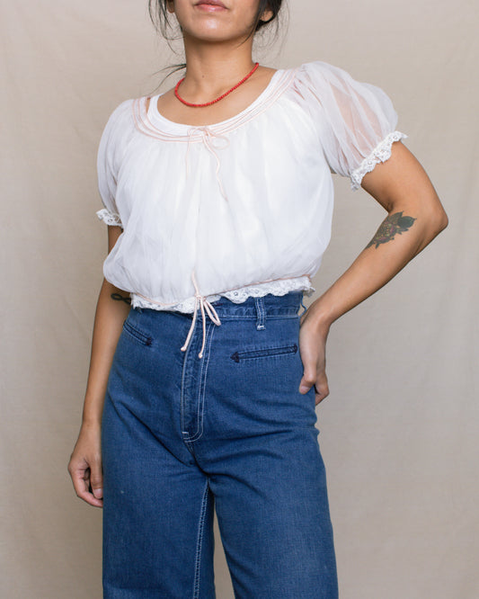 Vintage 60s Bed Jacket Blouse | Size Small