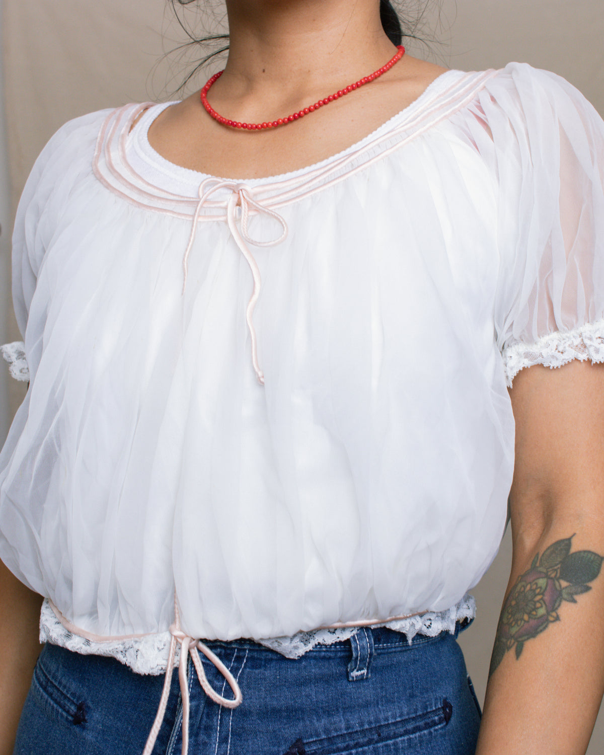 Vintage 60s Bed Jacket Blouse | Size Small