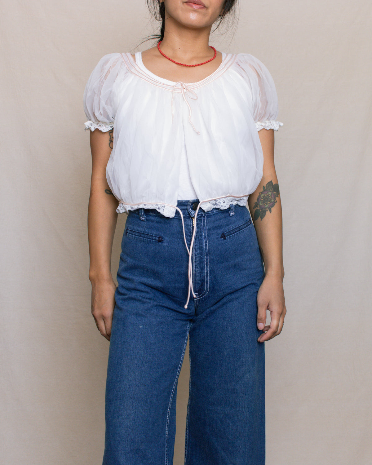 Vintage 60s Bed Jacket Blouse | Size Small