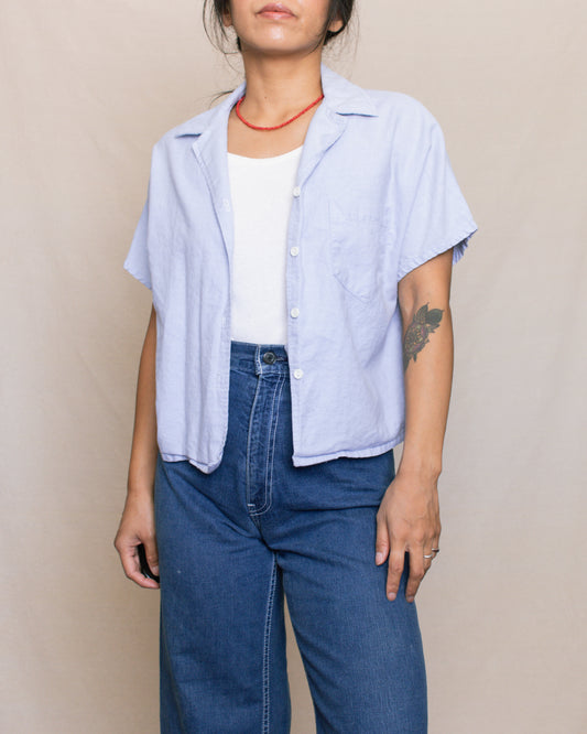 Vintage 70s Blue Button Down | Size S-M