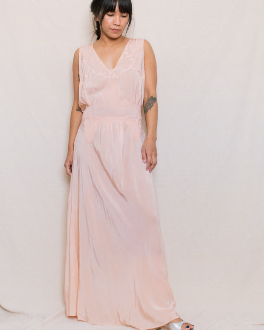 Vintage 30s/40s Peach Silk Bias Cut Dress | Size Large