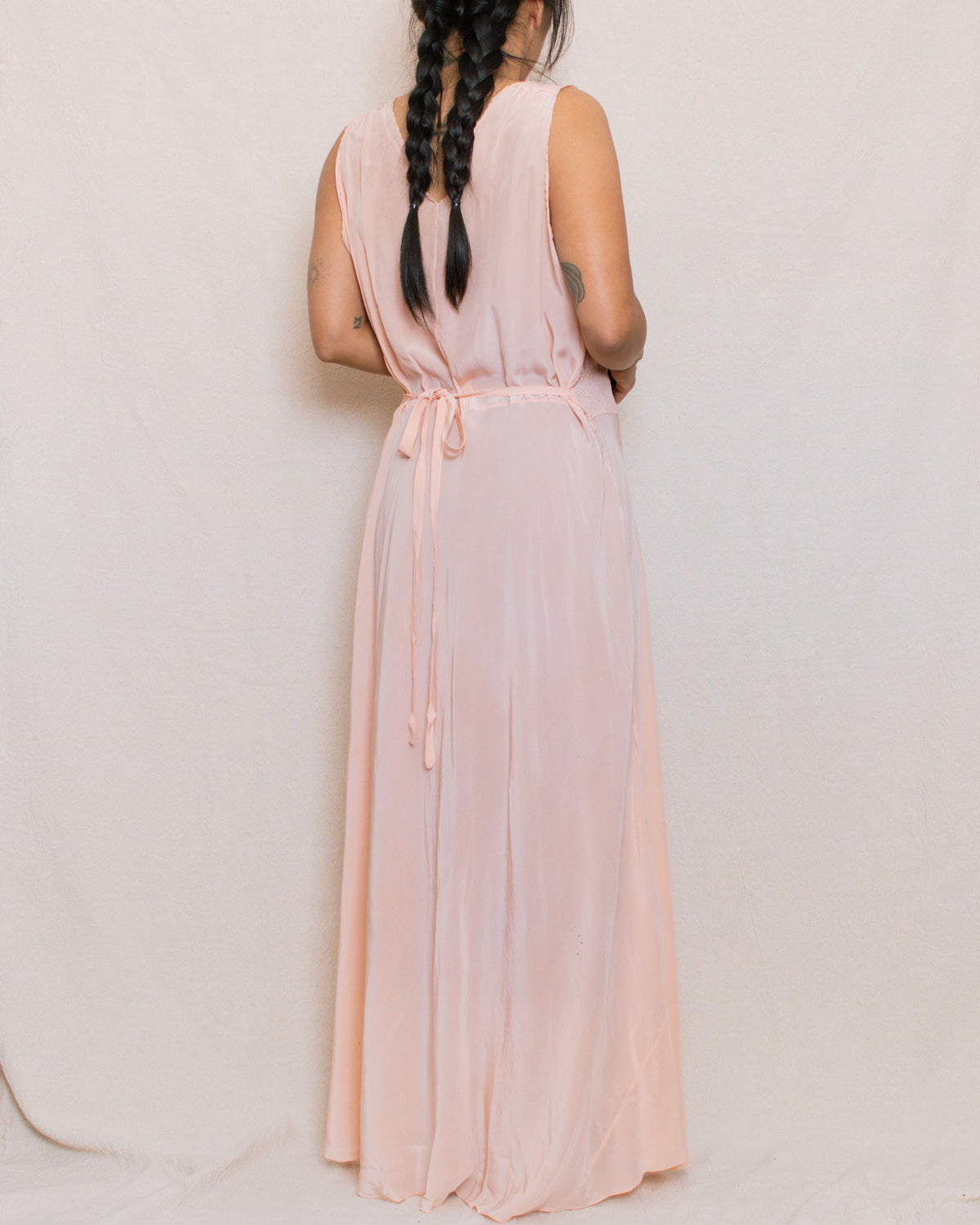 Vintage 30s/40s Peach Silk Bias Cut Dress | Size Large