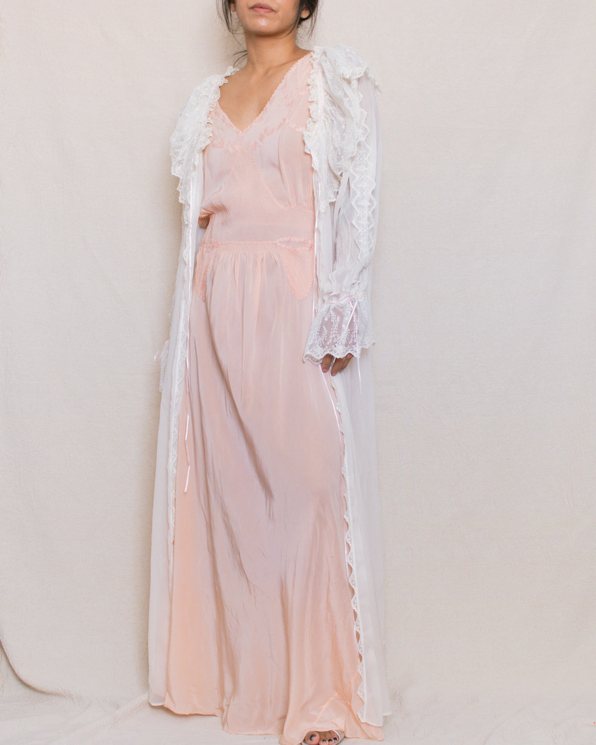 Vintage 80s Neiman Marcus Lace Bed Robe | Size S-L