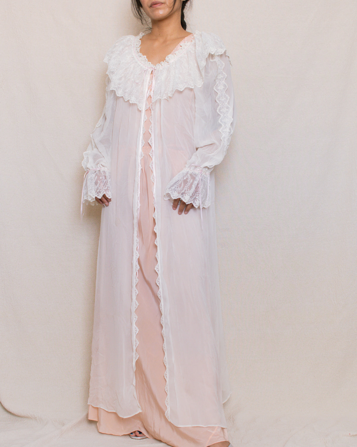Vintage 80s Neiman Marcus Lace Bed Robe | Size S-L