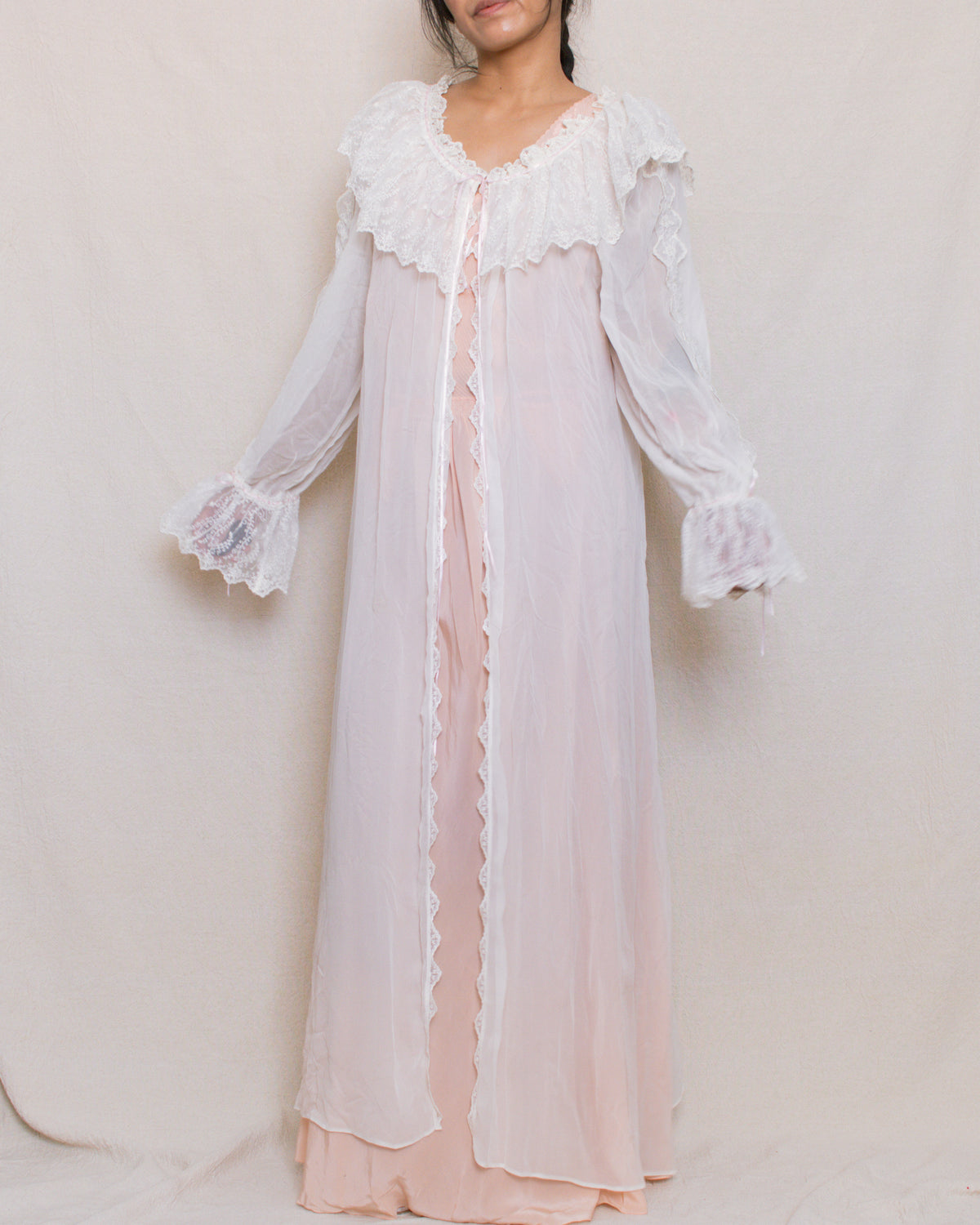 Vintage 80s Neiman Marcus Lace Bed Robe | Size S-L