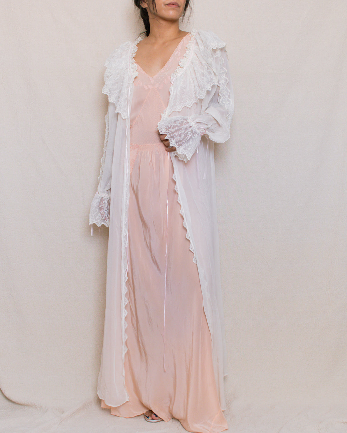 Vintage 80s Neiman Marcus Lace Bed Robe | Size S-L