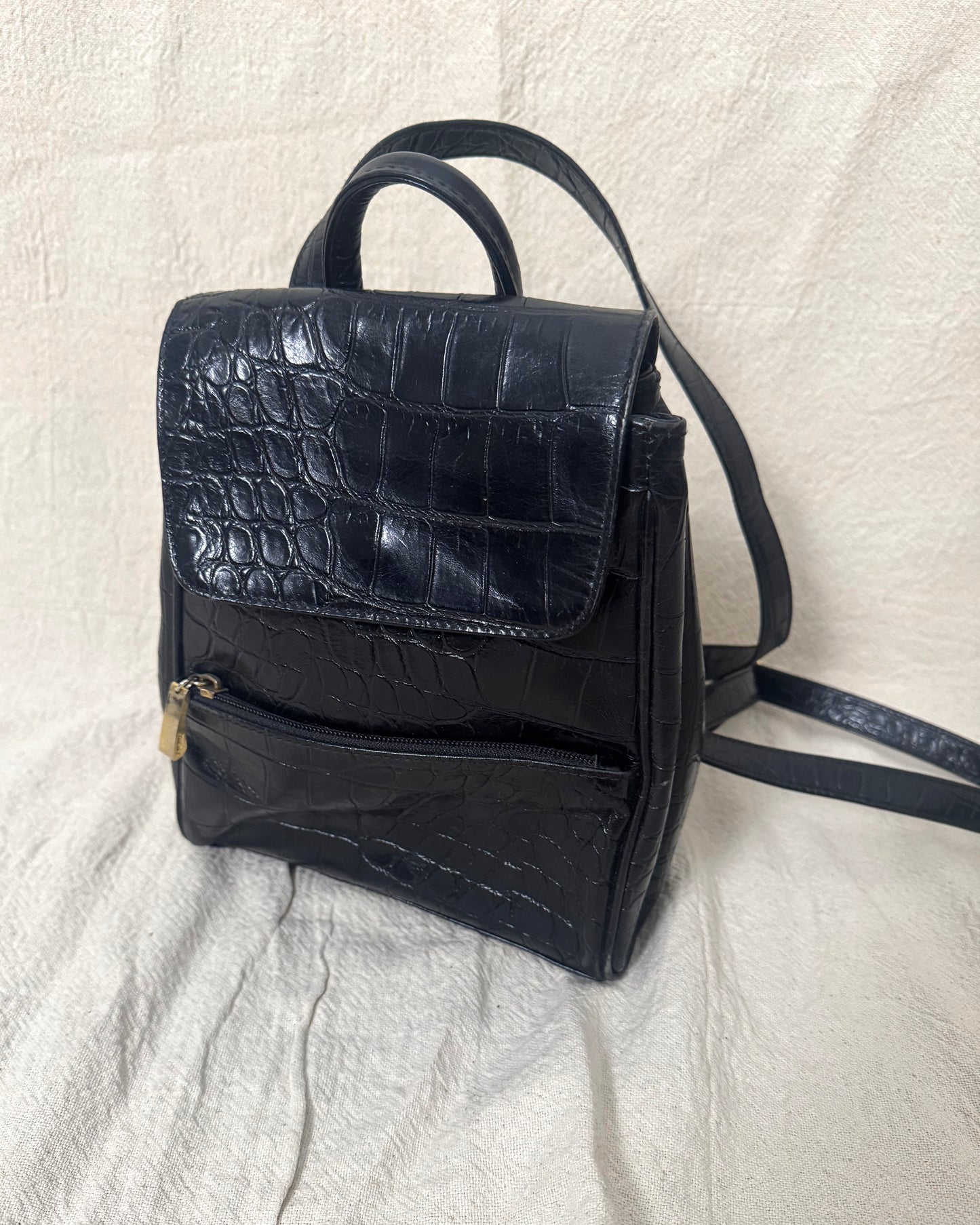 Vintage 90s Black Leather Mini Backpack