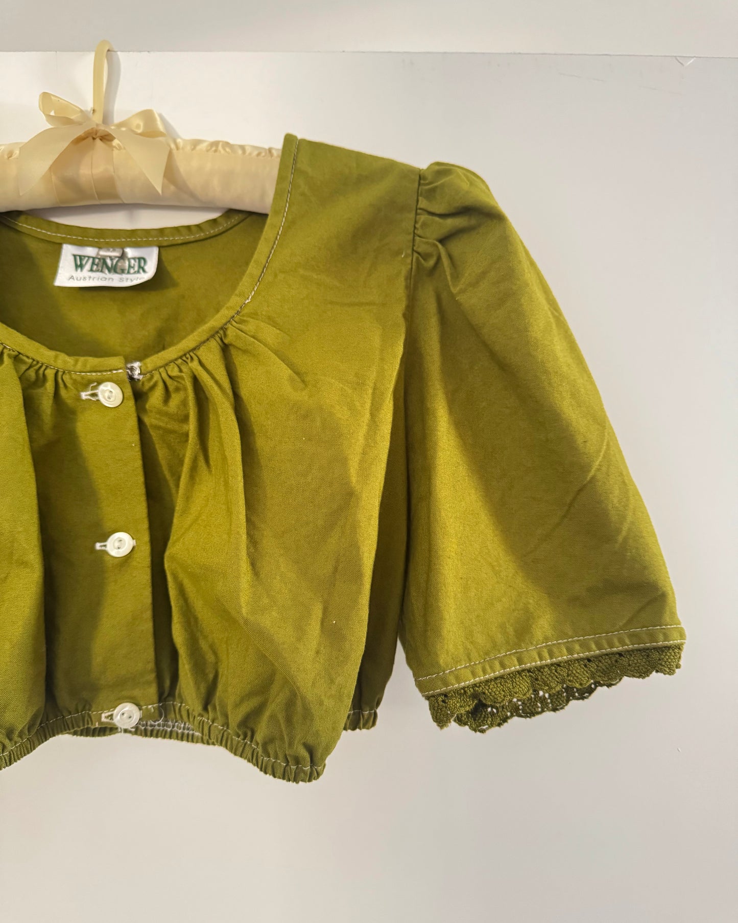 Vintage Green Austrian/German Dirndl Top | Size XS-S